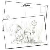 Carte postale les enfants à l'arrêt de bus croquis de Jérémie Almanza