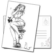 Carte postale illustration Violette au Téléphone de François Amoretti