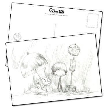Carte postale les enfants à l'arrêt de bus croquis de Jérémie Almanza