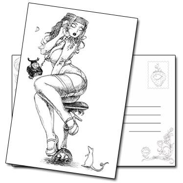 Carte postale illustration Violette au Téléphone de François Amoretti