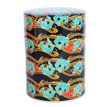 Boite à thé de Nancy Peña Poissons turquoises en eaux noires